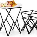 Set of 3 Black Metal Pizza Riser Racks, Twisting Geometric Pizza Table Stand Serving Tray Holder, Tabletop Square Dessert Food Stand Platter Risers for Christmas Thanksgiving Home Party