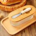Butter Dish with Lid, Butter Container for Countertop, Butter Tray Butter Keeper with Bamboo Lid and Stainless Steel Knife, Glass Butter Dish Perfect for East/West Coast Butter (Vertical grain)
