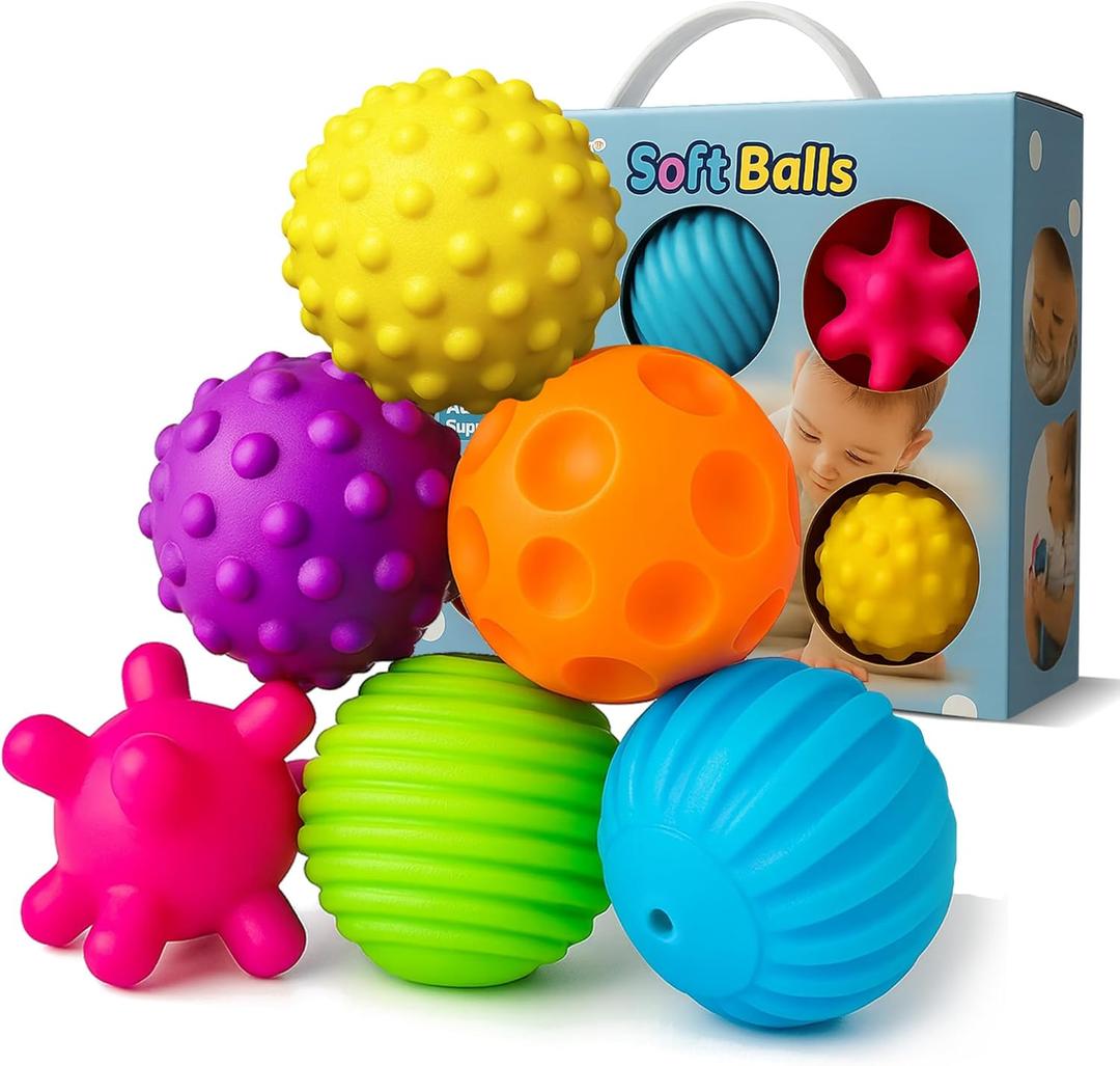 Baby Textured Multi Sensory Toys Massage Ball Gift Set BPA Free for Toddlers 1-3 Soft Balls Montessori Infant Baby Toys 6 to 12 Months 6 Pack