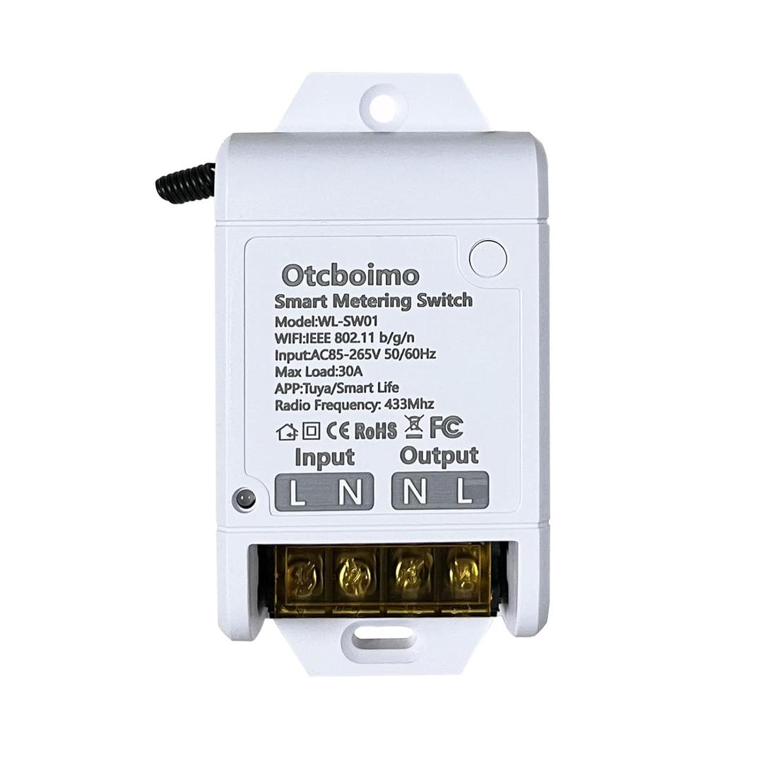 30A Hight Power WiFi Wireless Smart Switch with Energy Monitoring, DIY Switch for Smart Home Automation, Tuya APP Remote Control, Timer, Compatible with Alexa & Google Home