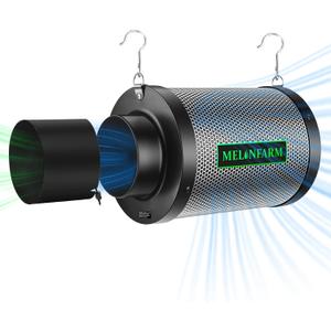 MELONFARM 4 Inch Air Carbon Filter Smelliness Control with Australia Virgin Charcoal, Odor Removal Carbon Filter for Grow Tent, Inline Fan, Hydroponics, Pre-Filter Included, Insulated Flange 4" x 11"