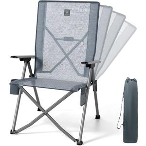 EVER ADVANCED Reclining Camping Chairs for Adult Supports 350lbs Mesh Grey | Lightweight, Portable Compact Folding Chair with High Back, 4-Level Recliner Chairs, Lawn Chair for Patio Balcony