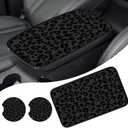 Leopard Car Center Console Covers Armrest Cover for Cars,Universal Waterproof Auto Arm Rest Covering,Black Cheetah Animal print Car Middle Console Armrest Seat Box Cover Protector+Car Coaster
