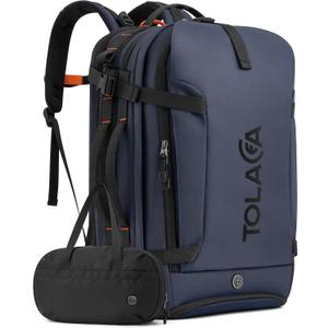Tolaccea Travel Laptop Backpack, TSA Friendly Flight Approved Carry-on Business Rucksack Work Backpack with Extra Toiletry Bag, Dual Storage for 17.3" Laptop and 12.9" Tablet, 40-45L Expandable (Navy Blue)