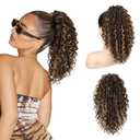 REECHO Ponytail Extension, Curly Claw Clip Ponytail Hair Extension Synthetic Clip in Pony Tails Cheer Ponytail Hair Piece for Dance Sports Daily, Chocolate Brown with Highlights