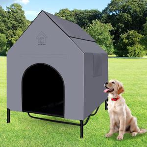 48'' Outdoor Dog Houses for Large Dogs Outside, Weatherproof Large Dogs House with Textilene Elevated Dog Bed, Breathable Dog Tent, Dog House Outdoor X-Large Breed with Windows and Sunshades