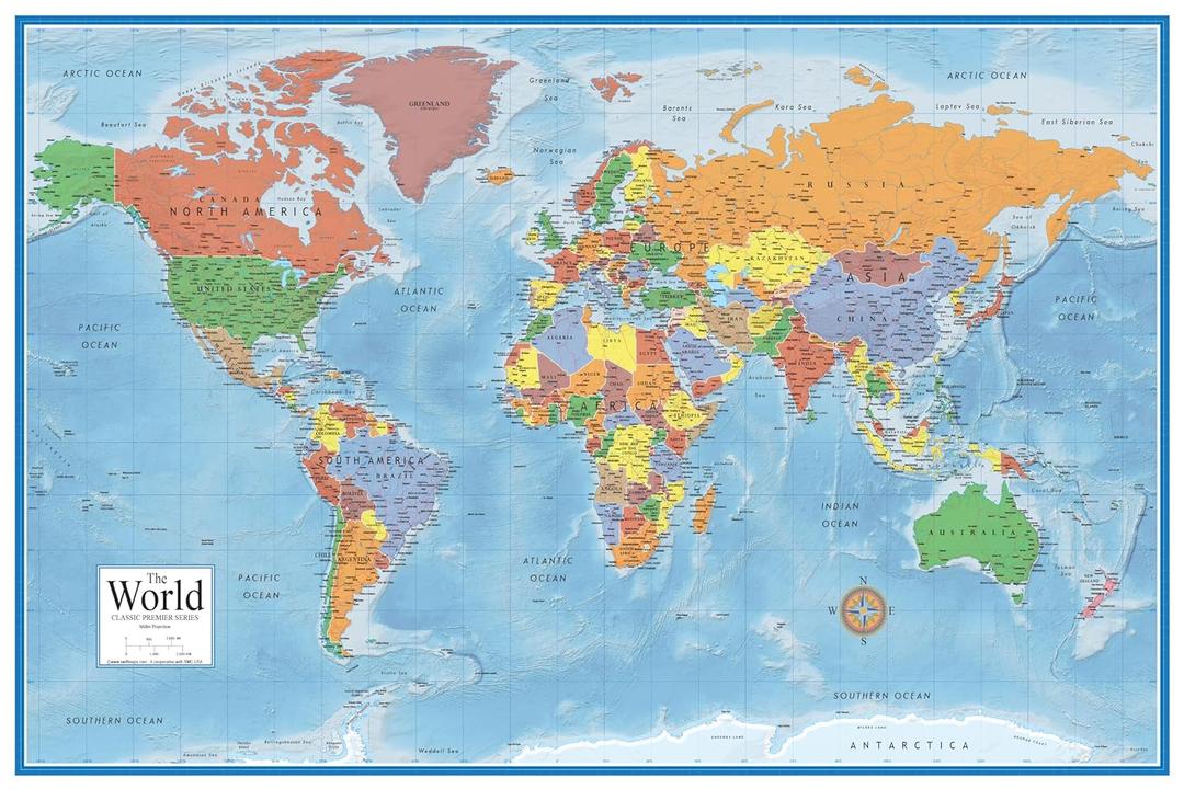 Swiftmaps World Premier Wall Map Poster Mural 24h x 36w Paper Folded