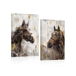 Apicoture Wall Art - Horse Portrait Painting, Rustic Art Print, Framed Canvas Prints, 16''x24'', Living Room Decor, 2 Pieces