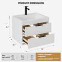 24 Inches Modern MDF Bathroom Vanity with Sink, Wall Mounted Floating Cabinets w/Double Drawers, Black Handles, White Resin Sink Combo Set (White, 24")