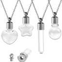 Pet Hair Memorial Necklace, 4PC Ashes Hair Memory Urn Memorial Pendant Necklace, Pet Cremation Memorial Jewelry for Women Men, Vial Necklace for Ashes (Transparent)