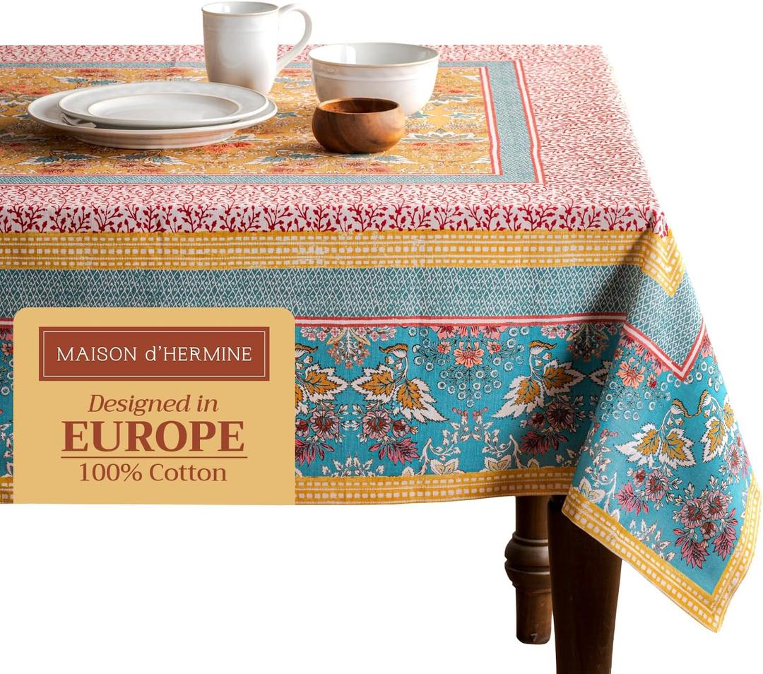 Maison d' Hermine Table Cloth Rectangle Table 100% Cotton 70 x 90 Inches Tablecloth Reusable Decorative for Dining Kitchen Room Farmhouse Home Easter Decorations Spring Summer - Marquise