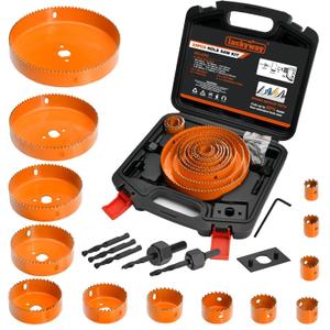 Luckyway Hole Saw Kit Pro, 22PCS Hole Saw Set with 3/4"-6"(19-152mm) 13PCS Hole Saws, Double-Ground Teeth for Clean Cutting, Ideal for Soft Wood, Plywood, Drywall, PVC