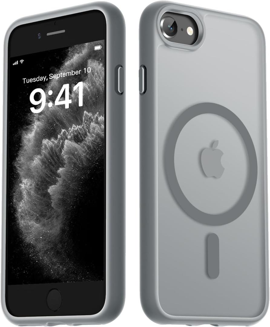 LATVIN for iPhone SE Case 2022(3rd)/2020(2nd), iPhone 8/7 Case, Magnetic Phone Cover, Compatible with MagSafe, Military Grade Protection, Translucent Matte Back, Gray