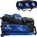ELITE 3 Bowling Ball Slim Triple Tournament Travel Roller Tote Bag with Wheels -Removable Shoe Compartment and Accessory Pouch - USB Charging Port and Storage Pockets, (Black/Royal)