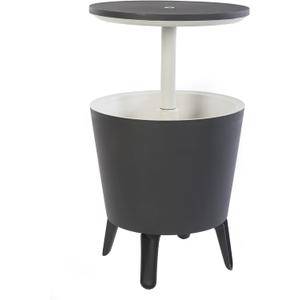 Keter Modern Cool Bar Outdoor Patio Furniture and Hot Tub Side Table with 7.5 Gallon Beer and Wine Cooler, Dark Grey