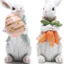 Hodao Easter Bunny Decorations Spring Home Decor Bunny Figurines(Easter White Rabbit 2pcs)