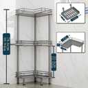 Consumest Corner Shower Caddy Standing - 3-Tier Stainless Steel Shower Organizer with Soap Holder and 4 Hooks, Large Capacity Corner Shelf Stand for Bathroom, Rest Room, Grey