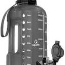 AQUAFIT 1 Gallon Water Bottle with Time Marker - Straw & Chug Lid - BPA Free Gym Water Bottle with Straw - Big Gallon Jug (Gray, 128 oz - 2in1 Lid)