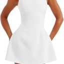 Women's Sexy Sleeveless Boat Neck A-Line Backless Mini Dress Formal Graduation Wedding Club Party Short Dresses, M