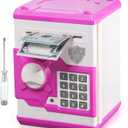 ATM Piggy Bank for Boys Girls, Vcertcpl Mini ATM Coin Bank Money Saving Box with Password, Kids Safe Money Jar for Adults with Auto Grab Bill Slot, Great Gift Toy Bank for Kids (Purple White)