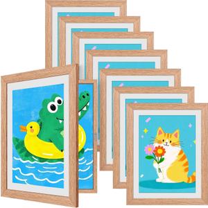 8 Pack Kids Artwork Frames Changeable 8.5 x 11 Inch Children Art Projects Children Art Frames Front Opening Picture Display Frame Holds 150 Drawings for Craft Storage, Room Decor, Portfolio, Wood