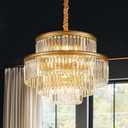 21.6" 14-Light Modern Crystal Chandelier Light Fixtures 4-Tier Gold Luxury Chandeliers for Dining Room Round Hanging Pendant Lighting for Living Room Kitchen Entryway Bedroom Foyer Hallway
