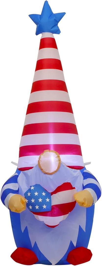 Juegoal Patriotic Independence Day Inflatable, 4FT Blow Up Gnome, 4th of July Outdoor American Uncle Sam, Lighted Tomte Elf with Top Hat for Lawn Yard Home Veterans Day Celebration Garden Decor