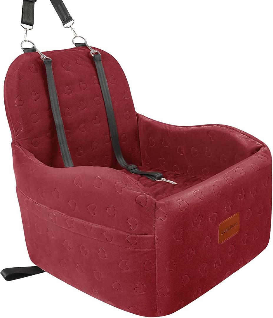 Dog Car Seat for Small/Medium Dogs,6in Elevated Cushion, Fits in Front/Back Seat, Fully Detachable and Washable, 2 Storage Pockets, Easy to Install (Red, Medium)