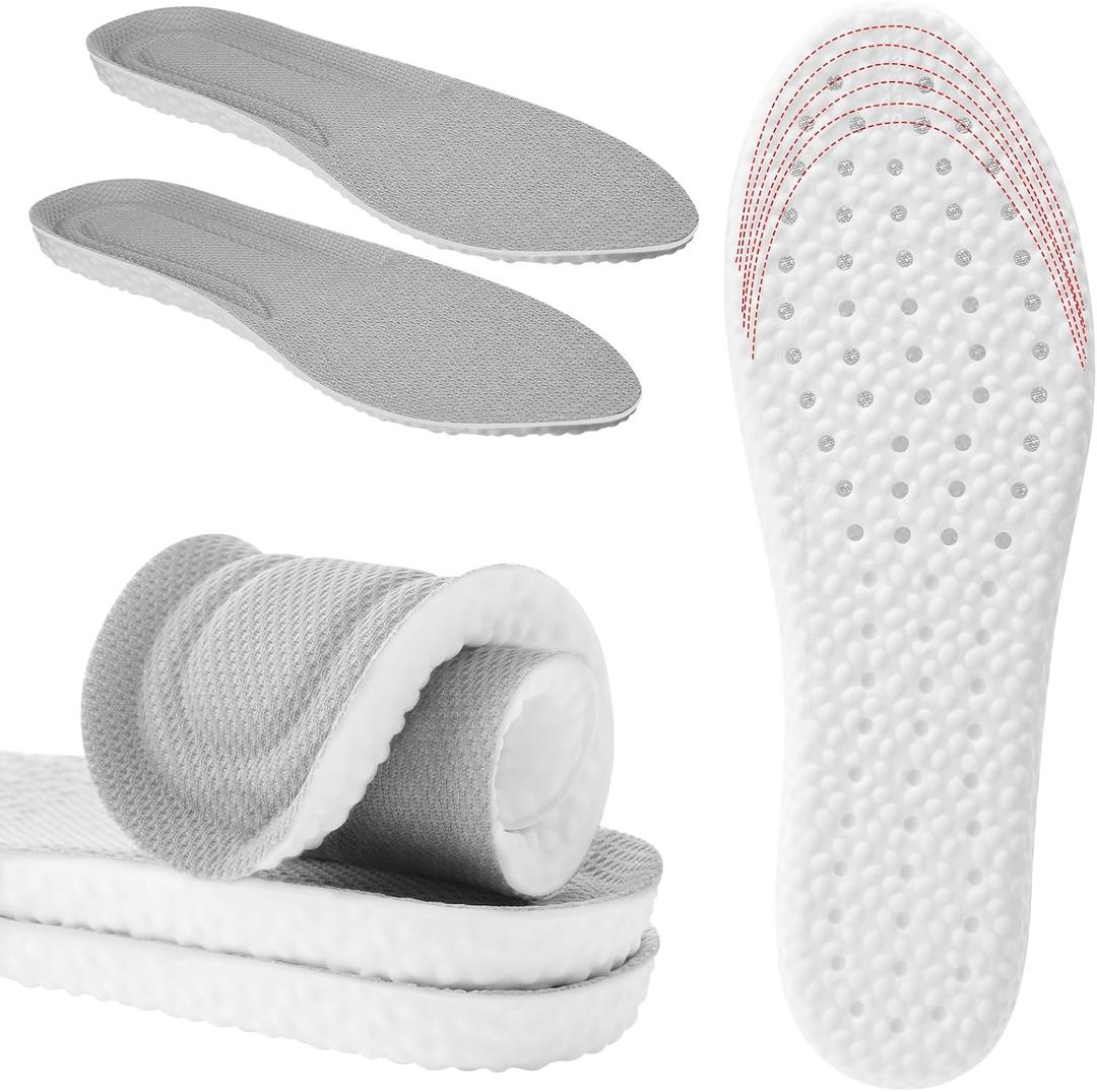 3 Pairs 4d Cloud Technology Height Increase Insoles Soft Foam Cushioning Soles Flexible Trim Insoles Comfortable Absorption Sports Shoe Soles for Men Women Shock-Absorbing Foot Support(Grey,7.5-10.5)