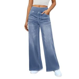 DLOODA Women's Wide Leg Jeans High Waisted Stretchy Denim Pants Elastic Waist Pull On Sweatpant Jeans Trendy Baggy Loose Sky Blue, XXL