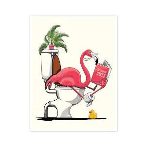 Qabliqo Pink Flamingo Bathroom Wooden Box Sign, Flamingo Bathroom Decor, Funny Tropical Pink Bird Wood Block Plaque Signs for Bath Room Washroom Desk Table Shelf Decor, 5x5 Inch