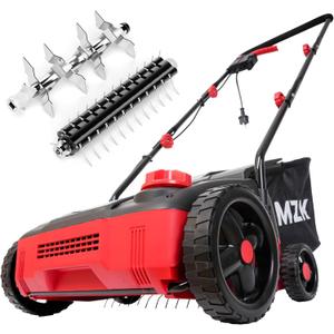 MZK 13-inch 12-Amp 2-in-1 Electric Dethatcher and Scarifier w/Removeable 8-Gallon Collection Bag, 4-Position Height Adjustment, Keep Lawn Health