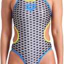 ARENA Women's One Scale Double Cross Back Practice Swimsuit Competition Bathing Suit (36, White Multi/Blue River/Soft Green)