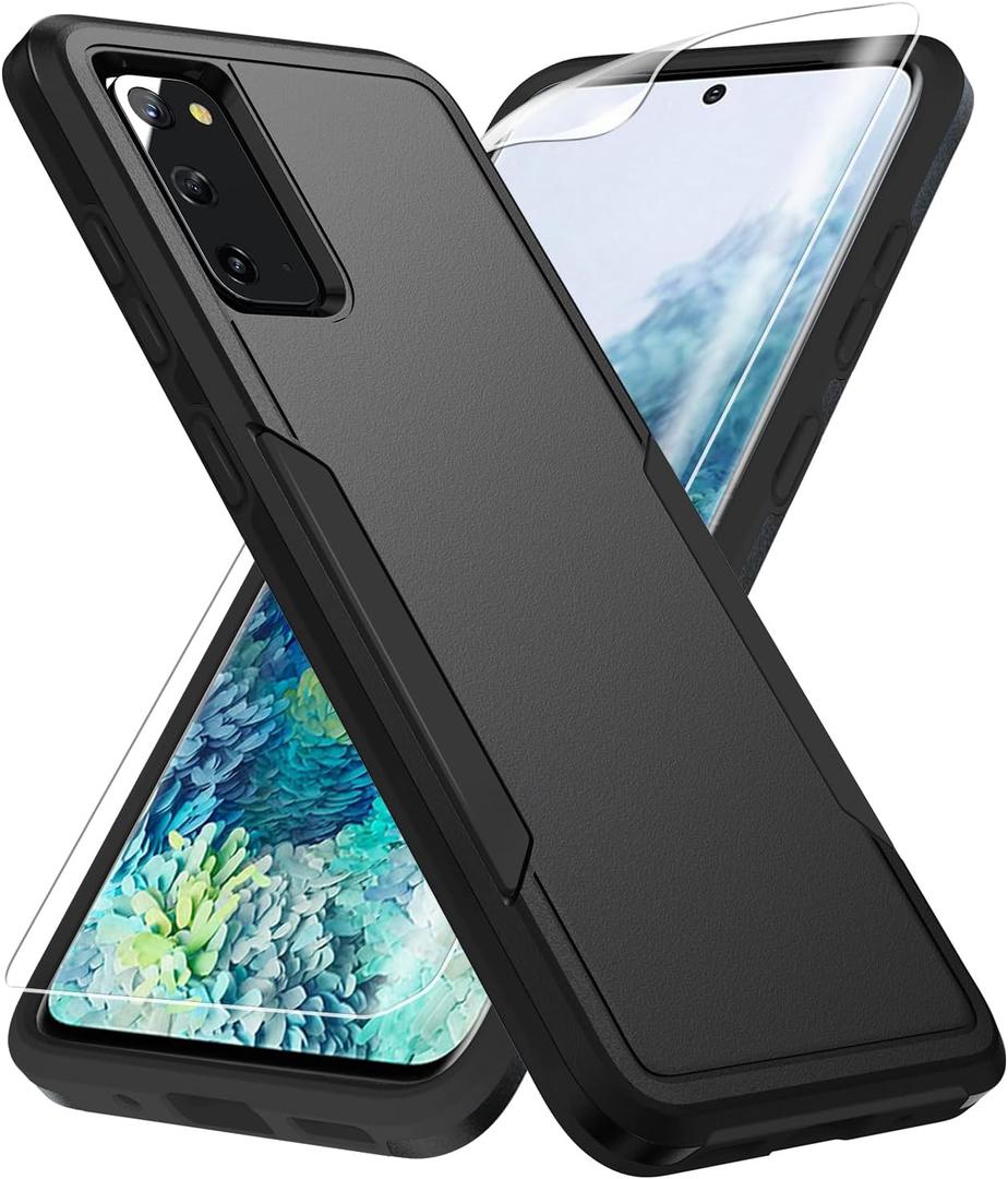 for Galaxy S20 Case,with Screen Protector [Military Grade Drop Tested] Heavy-Duty Tough Rugged Shockproof Protective Case for Samsung Galaxy S20 6.2 inch, Black
