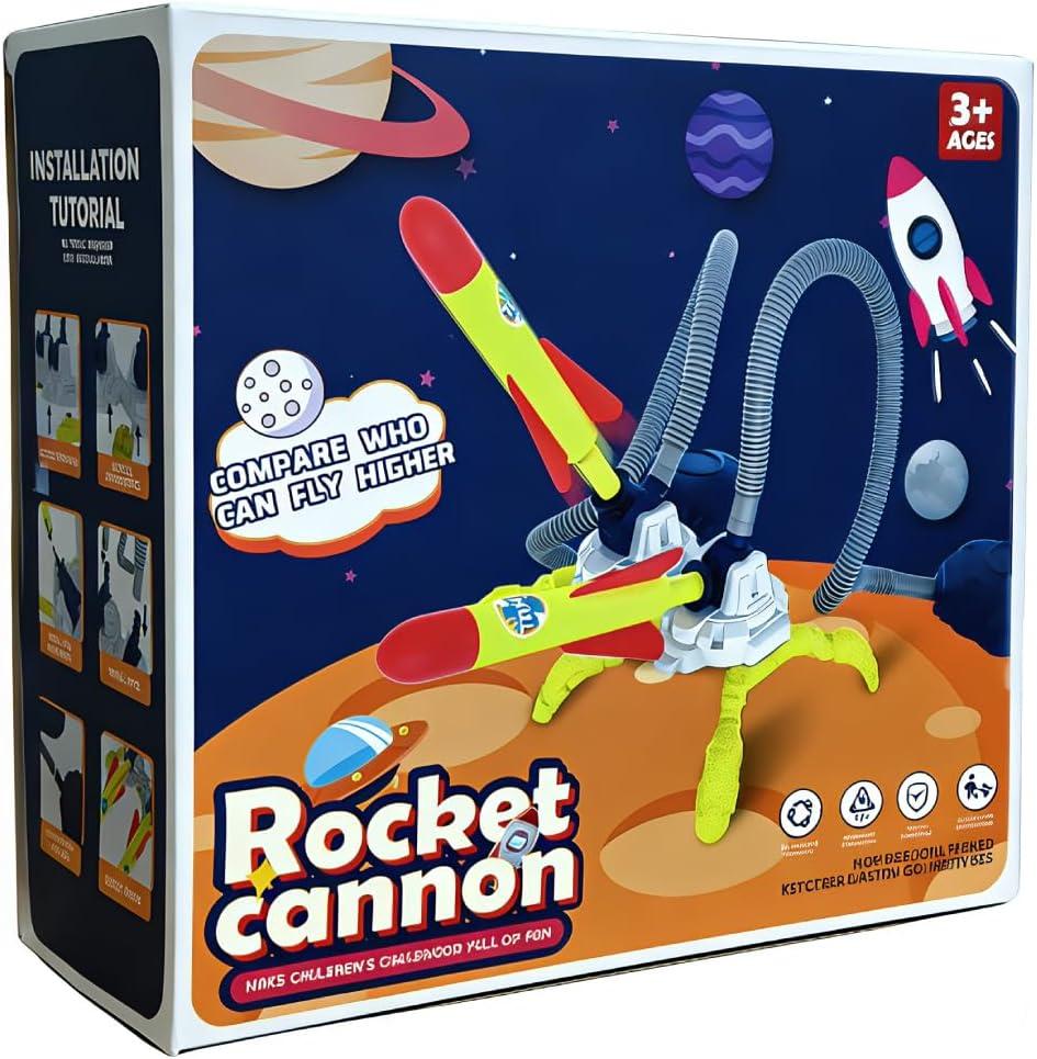 Rocket Launcher for Kids, 6 Rockets - Fun Backyard & Outdoor Kids Toys Gifts for Boys & Girls - High Flying Toy Foam Blaster Set - Multi-Player Adjustable Launch Stand (Double Rocket Launcher)
