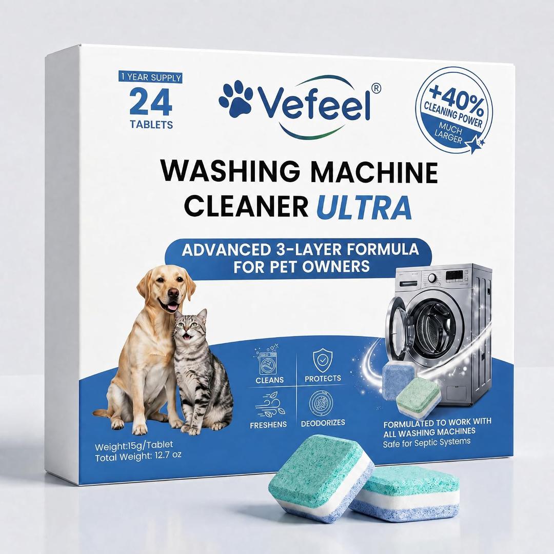 ULTRA Washing Machine Cleaner Tablets for Pet Owners,24 Pack 12-Month Supply,3-Layer Formula Dissolves Pet Hair,Grime&Dog Smell,Deep Descale & Odor Removal,All Washing Machines