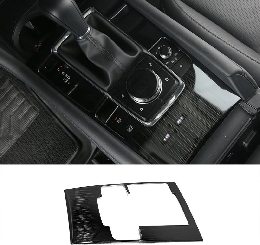 Car Accessories Fit for 2019 2020 2021 2022 2023 2024 2025 Mazda 3 Axela Interior Gear Shift Knob Console Media Panel Cover Trim (Brushed Black Style) Stainless Steel 1 PC