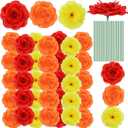 Yunlly 100 Pcs Artificial Flowers Fake Silk Roses Long Stem Rose Bouquet Wedding Party Home Decor for DIY Baby Shower Centerpieces Tables Home Decorations (Red, Orange, Yellow)