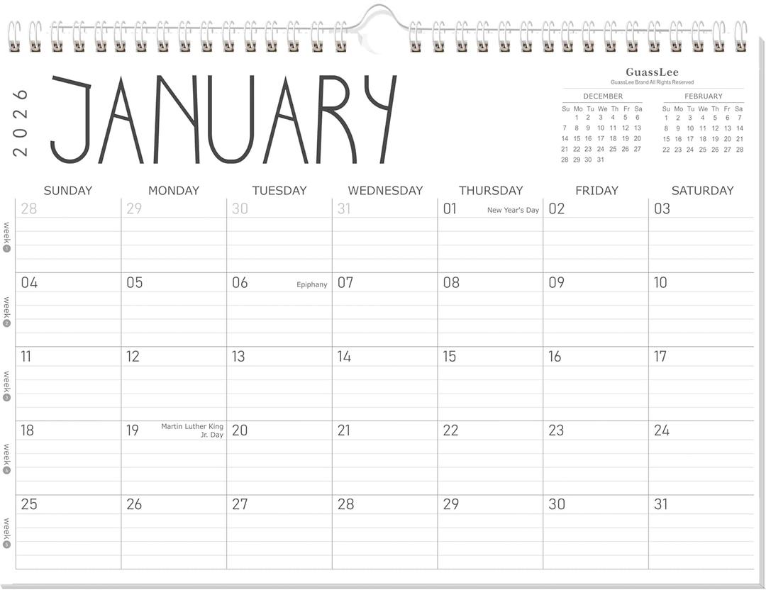 GuassLee Wall Calendar 2026 12 Months Planner Through Jan. 2026 to Dec 2026 17" X 12" Paper Monthly Planner Wall Hanging Calendar with Thick Paper for Easy Organizing