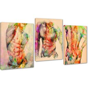 Yatsen Bridge 3 Panels Nude Man Sensual Abstract Body Wall Art Painting on Canvas Home Decor for Living Room Bar Hotel Bathroom, Framed12 x16/ 3pcs
