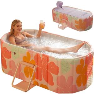 jessie 59" Portable Bath Tubs Adult with Lid, Foldable Bathtub, Hot & Cold Plunge Tub Ice Bath Tub fo Home Indoor & Outdoor Showers (XL(59.1''L x 33.9''Wx 19.7''H))