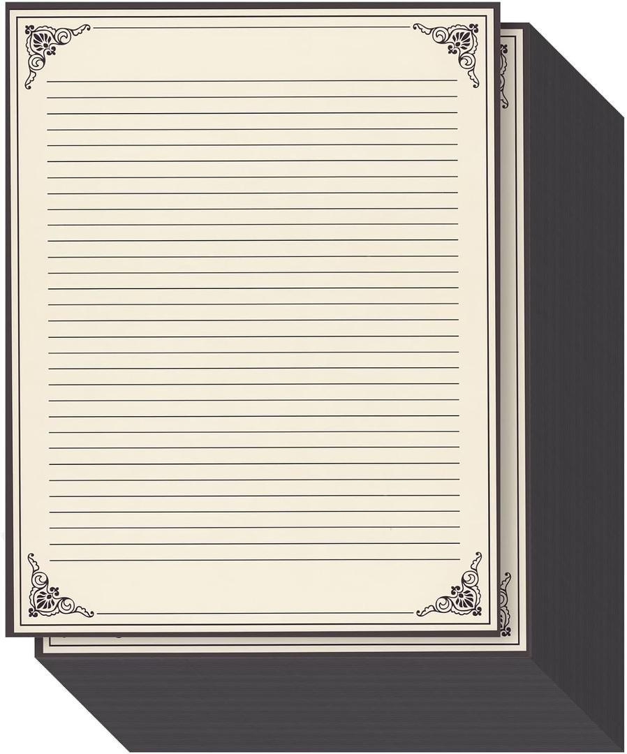 96 Sheets Letter-Size Vintage Lined Writing Paper, 8.5x11 Inch Antique Border & Aged Old Design, Vintage Stationery for Typing, Writing Letters, Poems, Notes, Invitations (Cream)