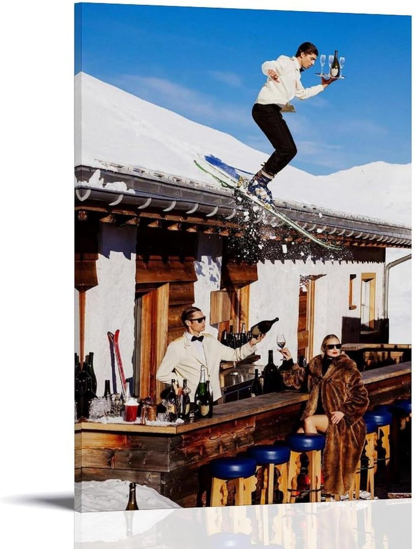 Vintage Skiing Poster Canvas Wall Art Prints 16x24inch(40x60cm) Frame-style