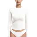Abonlen Long Sleeve Shirts for Women Crewneck Basic Tees T Shirts Fitted Crop Tops Y2k Going Out Tops (Cream White,Medium)