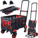2 in 1 Folding Hand Truck Dolly with Basket,330LBS Capacity Hand Cart Foldable,Hand Truck Foldable with Retractable Handle,Folding Dolly Cart with Wheels for Moving