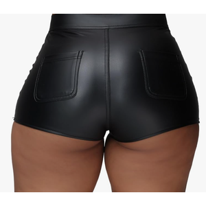 Hibshaby Women's Sexy Faux Leather Shorts High Waist PU Stretch Skinny Mini Hot Shorts, M