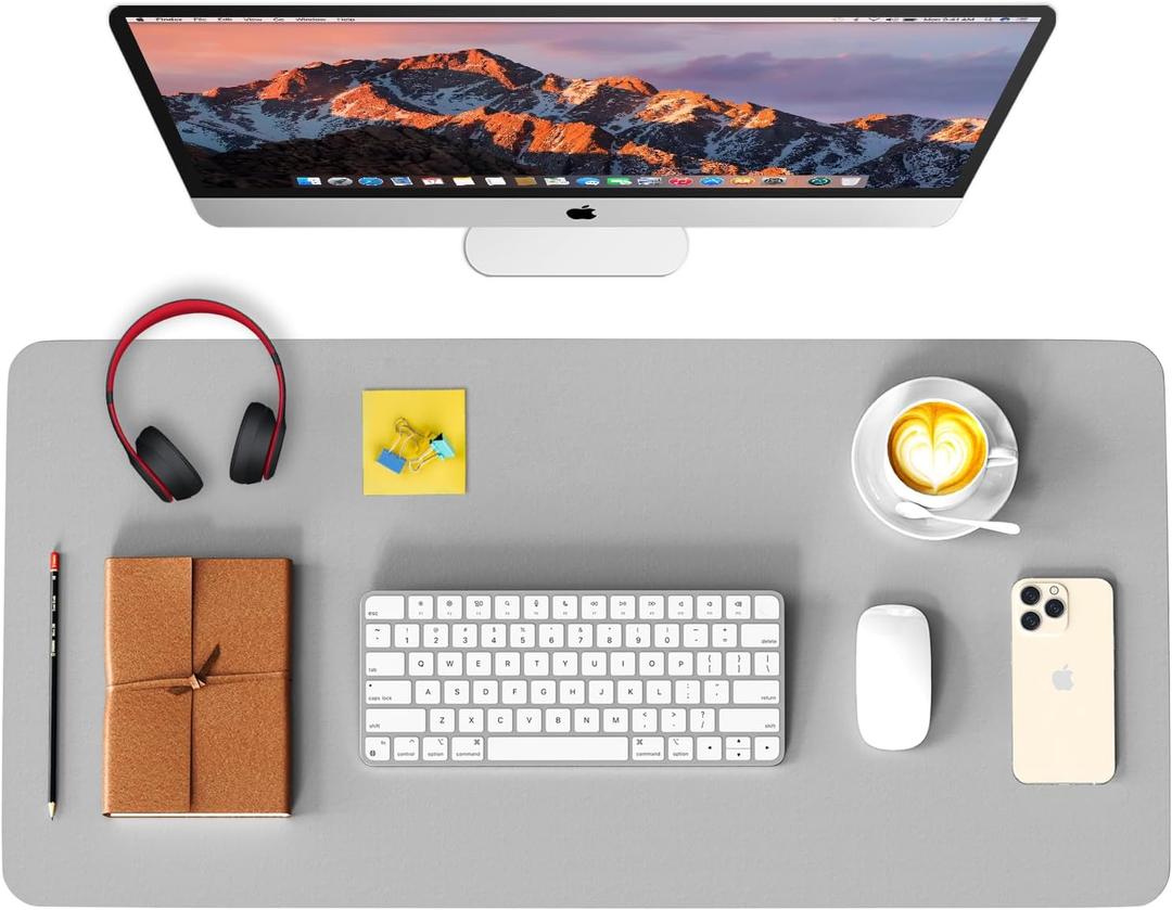WAYBER Leather Desk Pad Protector, Waterproof Mouse Pad, PU Desk Mat, Office Desk Cover, Desk Writing Mat for Office/Home/Work/Cubicle (Light Gray) 23.7x13.8 in