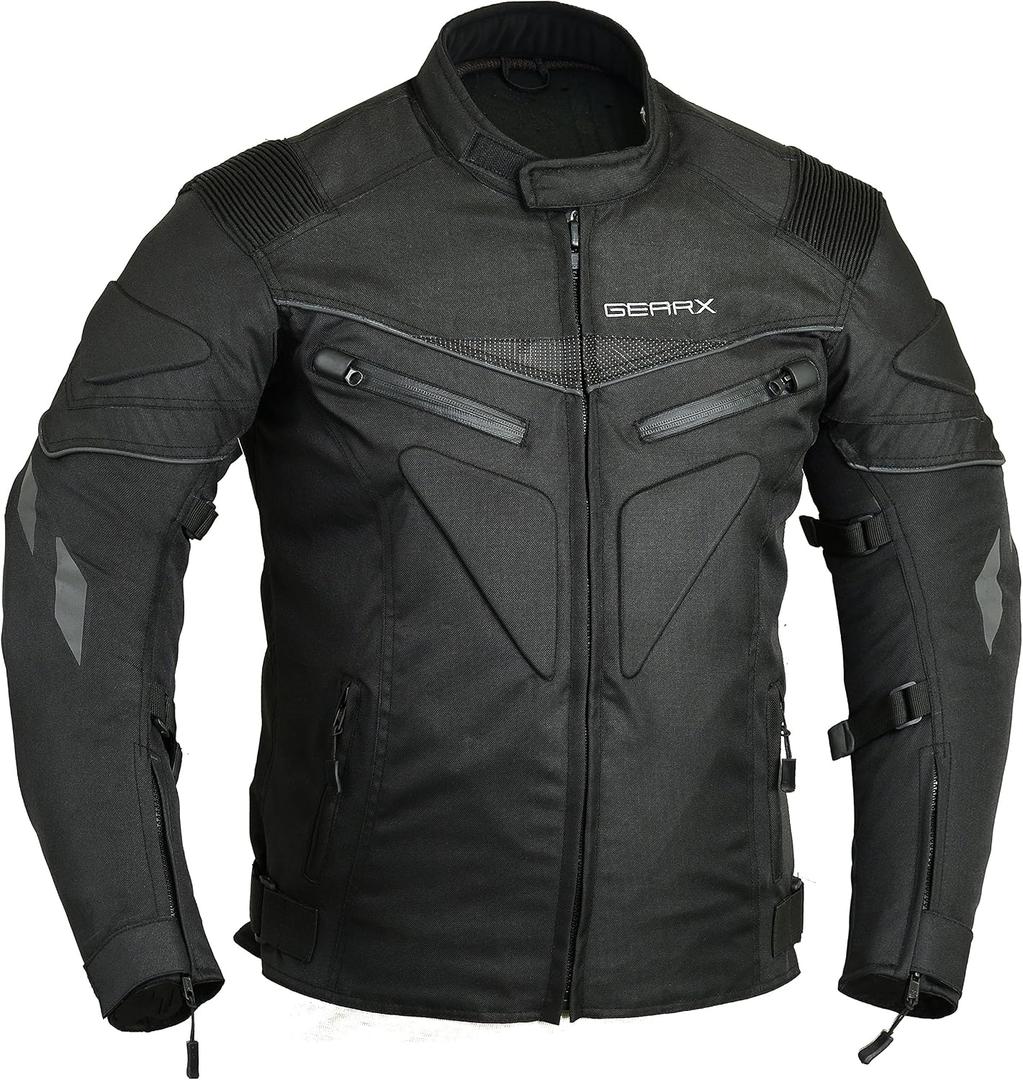 Spine paded Motorcycle Jacket Waterproof Breathable with Armours (Black, M)