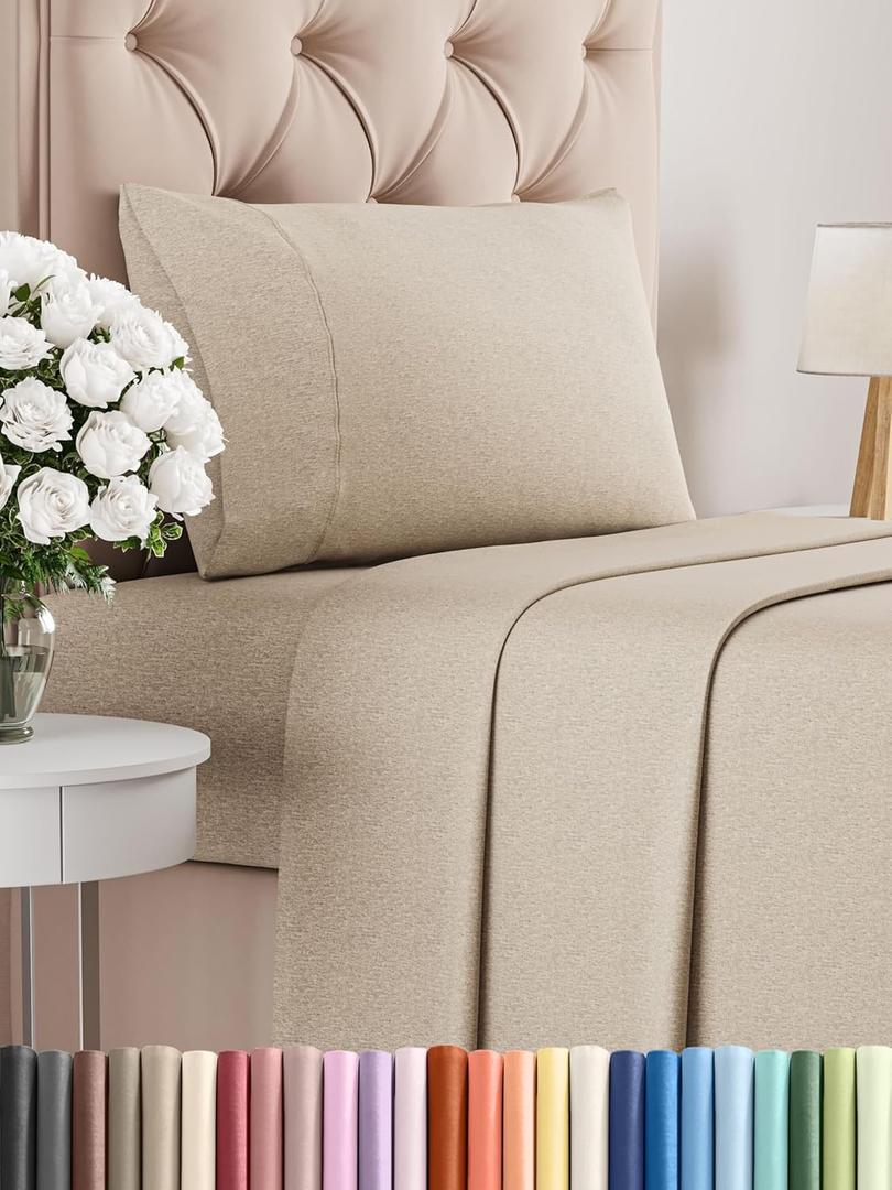 Twin Size 3 Piece Sheet Set - Comfy Breathable & Cooling Bed Sheets Set - Hotel Luxury Bedding for Women, Men, Kids, Teens, Boys & Girls - Deep Pockets, Soft & Wrinkle Free - Beige (Heathered Sheets)