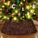 Lanpn Natural Rattan Christmas Tree Collar 42 inch, Decorative Wicker Woven Tree Skirt Ring Stand Base Cover Rustic Farmhouse for XL Large Big Huge Oversize Artificial Trees Xmas Decor (Brown)